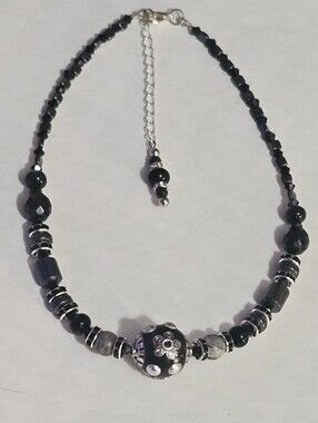 Handmade Upcycled Multi-Stone Choker 15"w/2" Ext.  Onyx, Jasper Hematite